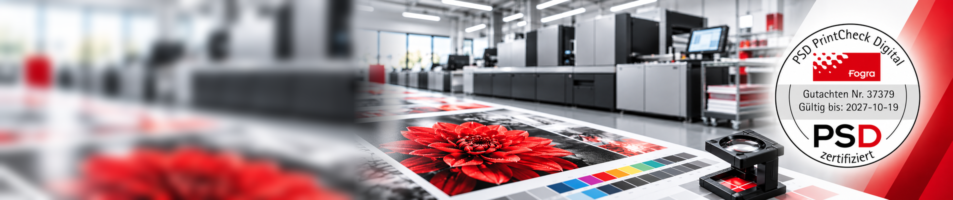 PSD-Zertifizierung von Kollin durch Fogra PrintCheck Digital – moderner Digitaldruck mit präziser Farbkontrolle und geprüfter Druckqualität