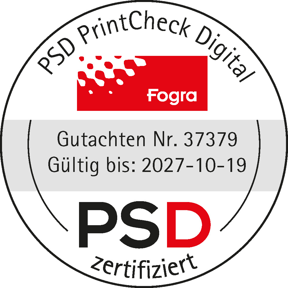 Fogra PrintCheck Digital PSD-Zertifizierung von Kollin, Gutachten Nr. 37379, gültig bis Oktober 2027